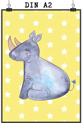 Produktbild von Mr. & Mrs. Panda Bild Einhorn Nashorn DIN A2 - Gelb Pastell - Geschenk, kunstdruck poster, Zoo, wanddeko, Posterdruck, Glitzer, Regenbogen, drucke, Unicorn, Nashörner