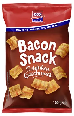 Immagine prodotto di XOX Bacon Snack salato e croccante con una nota affumicata per uno spuntino 100g