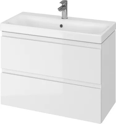 Produktbild von BADLAND Badmöbel Set badezimmerschrank mit Keramikwaschbecken, 2-Schubladen MODUO SLIM 80 Weiß