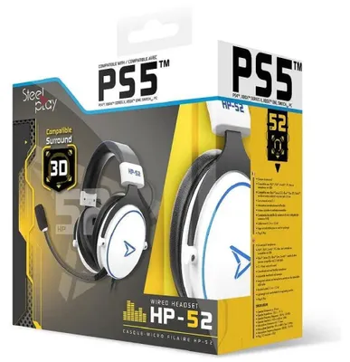 Zdjęcie produktu dla Steelplay HP52, Przewodowa, Gaming, 20 - 20000 Hz, 367 g, Zestaw słuchawkowy, Czarny, Biały