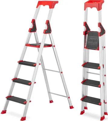 Zdjęcie produktu dla Drabina aluminiowa montażowa magazynowa profesjonalna HIGHER 4 stopniowa 150kg