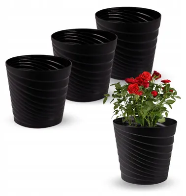 Image de OMAGO Pot de Fleur Style Ryflowany Gris 18cm (Lot de 3)
