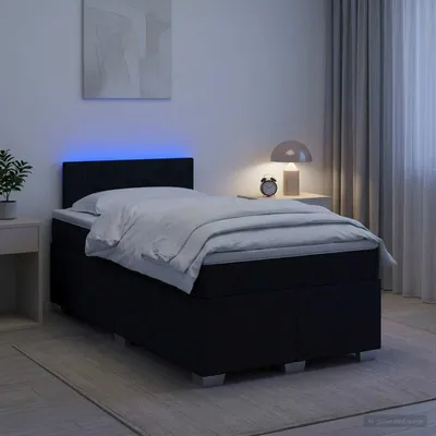 Image de Lit à lattes avec sommier intégré, matelas et éclairage LED noir, dimensions 120 x 190 cm, revêtement en tissu