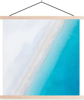 Produktbild von MuchoWow® Textilposter Strand - Meer - Blau 60x60 cm mit holzfarbenen Rahmen - Wanddekoration