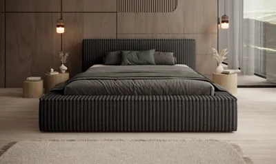 Produktbild von Polsterbett Veloria 160x200 mit Bettkasten und Lattenrost | Schwarz  Stauraumbett| Doppelbett mit gepolstertem Kopfteil Holzrahmen|