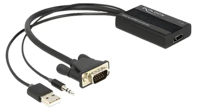 Produktbild von Delock VGA to HDMI Adapter with Audio - Video- / Audio-Adapter - 15 pin D-Sub (DB-15), Mini-Stecker, USB (nur Strom) männlich zu HDMI weiblich - 25 cm - Schwarz