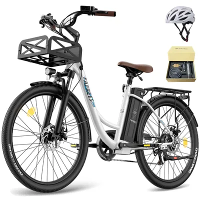 Produktbild von City E Bike 26 Zoll 158 - 198 cm bis zu 160 - 200 km 36 V 250 W Wasserdicht IP54 mit Shimano 7 Gang, Weiß