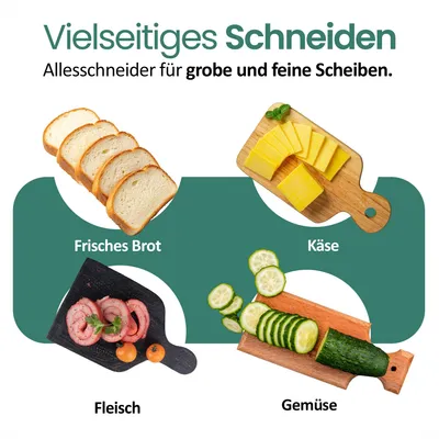 Produktbild von Emerio Multifunktionale Schneidemaschine MS-125001 – 110W – Schnittstärke einstellbar 0–15 mm – Solinger Edelstahlmesser - Allesschneider - Weiß