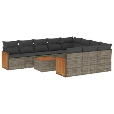 Produktbild von vidaXL 11-tlg. Garten-Sofagarnitur mit Kissen Grau Poly Rattan