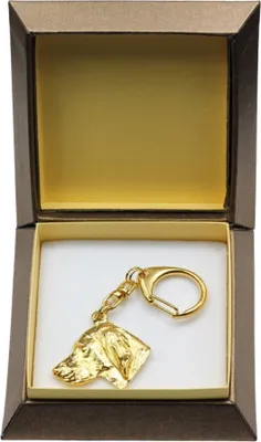 Produktbild von Vizsla, Kurzhaarige Ungarische Vorstehhund, Magyar Vizsla Kurzhaar - Vergoldeter Schlüsselanhänger mit Hund in Geschenkbox, Handtaschen-Dekoration, Luxus-Accessoire der Marke Art-Dog