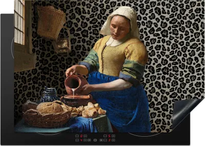Produktbild von KitchenYeah© Herdabdeckplatte Milchmädchen - Kunst - Pantherdruck - Vermeer - Gemälde - Alte Meister , 75x52cm, Küche Deko, Glaskeramikkochfeld Herdabdeckung, Abdeckplatte fùr Kochfeld