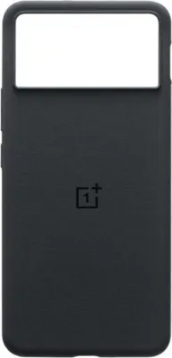 A black phone case with a cutout for the camera module and the OnePlus logo in the center.