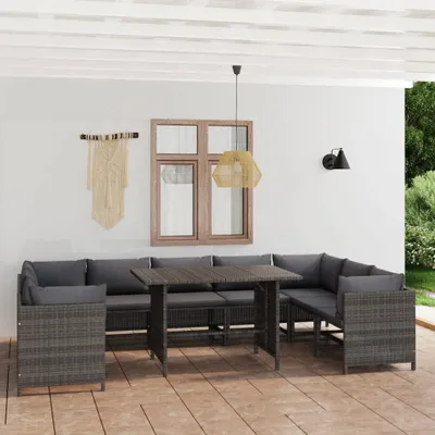 Produktbild von vidaXL 10-dielna záhradná obývacia súprava s vankúšmi Poly Rattan Grey