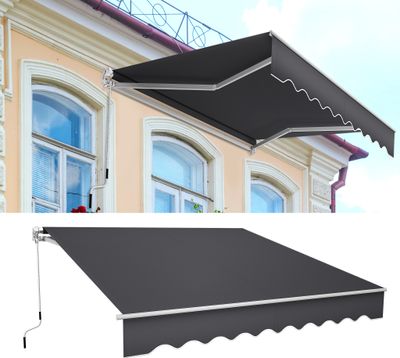 UISEBRT 300 X 250 cm Gelenkarmmarkise Aluminium Markise Klemmarkise Sonnenmarkise Balkonmarkise Sonnenschutz Handkurbel Dunkelgrau