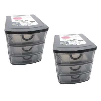 Produktbild von 2er Set Schubladenbox Kunststoff 19 x 14,5 x 16 cm 3 Schubladen Organizer Stapelbar Sortierbox Kleinteilebox