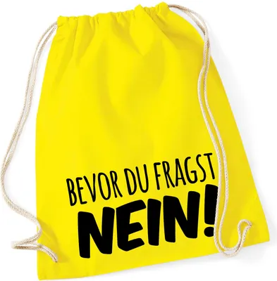 Produktbild von Huuraa Turnbeutel Bevor du fragst Nein Schriftzug 12 Liter Yellow Baumwolle Rucksack Geschenkidee