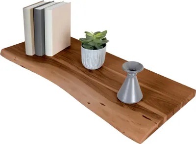 Produktbild von Holzplatte 80x30 cm Arya, Holzbrett Akazie massiv + nussbaumfarben, Baumkanten-Platte für Heimwerker, Regale & Fensterbretter, einseitige Baumkante