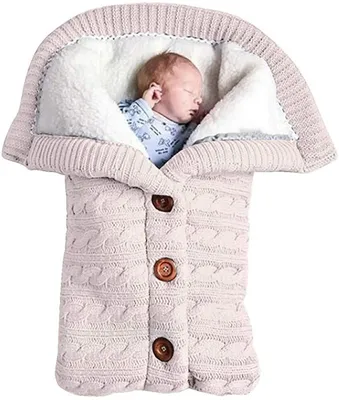 Produktbild von Baby Schlafsack für Kinderwagen Gestrickt Schlafsack Süße Samt Warme Tasche Pucksack Stricken Wickeln Abnehmbare Ärmel Strick Decke Schlafsack Swaddle für Babys Neugeboren