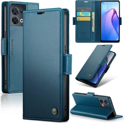 Produktbild von OPPO Reno8 5G Hülle, Leder Brieftasche Kartenfach Schutzhülle mit Standfunktion für OPPO Reno8 5G Blau