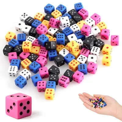 Zdjęcie produktu dla Miniaturowe kostki do gry, 100 sztuk, 5 mm, kolorowe, sześcienne