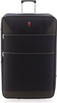 A studio shot of a black suitcase with a silver handle.