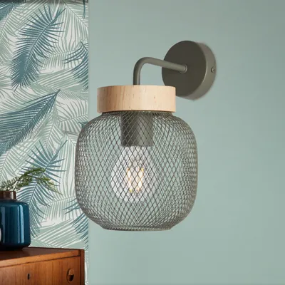 Image de BRILLIANT Applique verte GIADA | Applique avec détails en bois | 1x E27 douille max. 40W | métal/bois