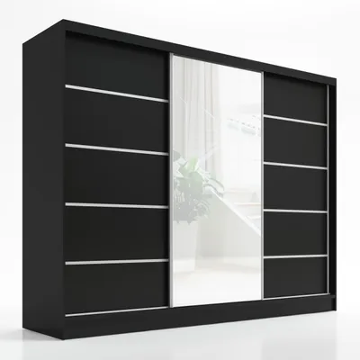 Produktbild von Schwebetürenschrank, 3-türig Schrank 200 cm mit Spiegel ARIVA 1 (Schwarz)
