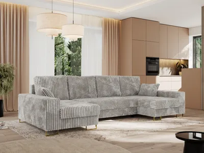 Produktbild von MKS MEBLE Ecksofa U mit Schlaffunktion und Bettkasten, Wohnlandschaft U-form - DORIAN U - Hellgrau Cord