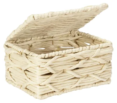 Aufbewahrungsbox aus Papiergarn mit Deckel, 19x10x14 cm, Beige