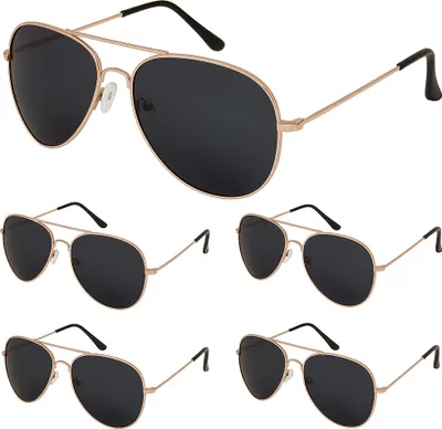 Produktbild von 5er Set Pilotenbrillen – Kupfer Party Sonnenbrillen mit schwarzen Gläsern Accessoire für 80er Jahre, Junggesellenabschied, Karneval