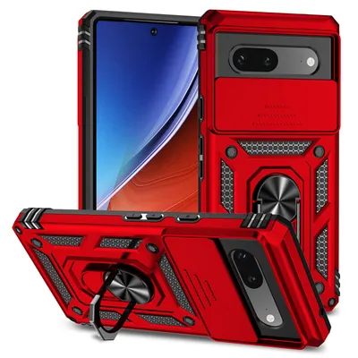 Obrázek produktu pro Pouzdro pro Google Pixel 7A dvouvrstvé pouzdro s posuvným krytem kamery a prstencovým stojánkem červené
