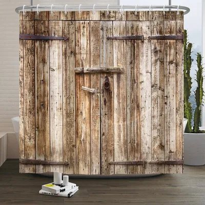 Produktbild von Omgoods – Vintage-Duschvorhang aus Holz, braun, 140 x 183 cm