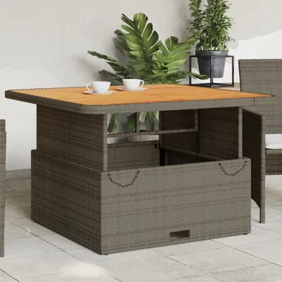 Produktbild von Design Gartentisch Grau 110x110x71 cm Poly Rattan und Akazienholz, Gartentische 2024 Neu