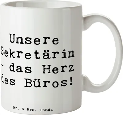 Produktbild von Mr. & Mrs. Panda Tasse Spruch Sekretärin Herz - Weiß - Geschenk, Becher, Bürohelfer Danke, Bedanken, sagen, Mitarbeiter, kaffeebecher keramik, Aufmerksamkeit, Teetasse