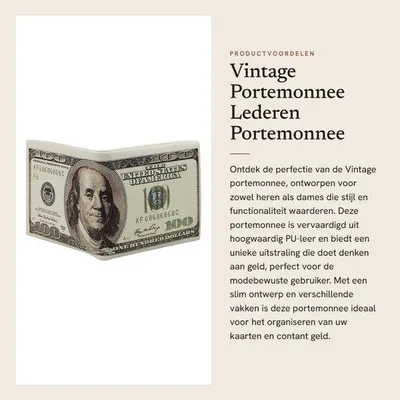 Produktbild von Vintage-Geldbörse – Ledergeldbörse – Damen/Herren – Kreditkartenfach – 11 cm x 22 cm x 33 cm – Hochwertiges Kunstleder – Portemonnaie