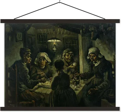 Produktbild von MuchoWow® Textilposter Die Kartoffelesser - Vincent van Gogh 150x113 cm mit schwarzem Rahmen - Wohnzimmer