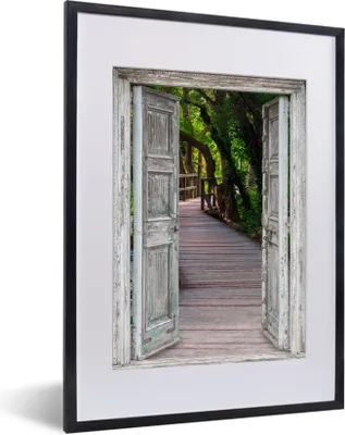 Produktbild von MuchoWow® Gerahmtes Poster Brücke - Wald - Aussicht 30x40 cm - Poster mit Schwarzem Bilderrahmen Wandposter Rahmen Foto Bilder - Wandposter Schlafzimmer