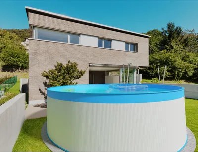 Produktbild von Stahlwandpool Set (3-Teilig) rund 450x90 cm, Stahl 0,3 mm weiß, Folie 0,2 mm blau, overlap