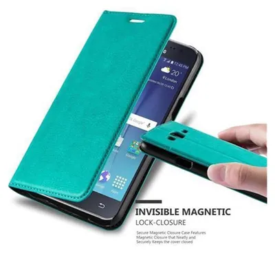 A hand holding a turquoise phone case next to a smartphone with a turquoise case.