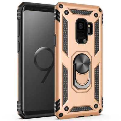 Obrázek produktu pro Galaxy S9 Pouzdro s Kroužkem, Dvouvrstvé Tvrdé PC TPU, Nárazuvzdorné Pouzdro s Stojánku pro Samsung Galaxy S9 Zlato