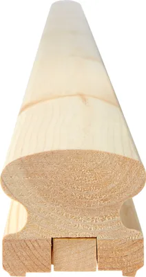 A close-up, cross-section view of a wooden handrail.