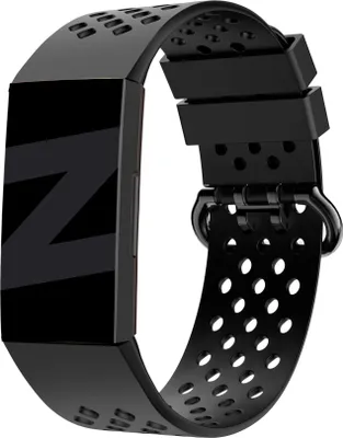 Produktbild von Bandz Sportband 'Sport Air' passend für Fitbit Charge 3 - Hochwertiges Smartwatch-Armband aus Silikonmaterial - Ideales Silikon-Smartwatch-Armband für den Sport - schwarzes Silikonarmband - Größe L