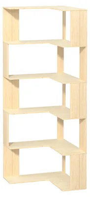 Produktbild von Eckregal mit 5 Ebenen, L-förmiges Bücherregal mit Absturzsicherung, Bücherregal in Holzoptik, freistehender Bücheraufbewahrungsorganizer für das Homeoffice