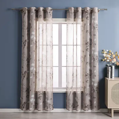 Produktbild von Joyswahl Vorhang Ösen modern Voile Gardine (1 St) mit botanischen Mustern Vorhänge transparent Schlafzimmer Wohnzimmer Braun HxB 245x140 cm