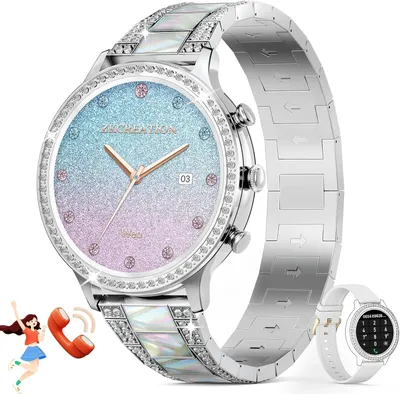 Produktbild von ZKCREATION Damen Smartwatch mit Metallarmband, Telefonfunktion, WhatsApp, Fitnessuhr mit Herzfrequenz & Schlafmonitor