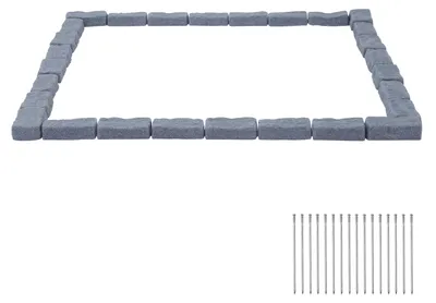 Produktbild von SucceBuy Beeteinfassung in Steinoptik, 4,7 m, Rasenkante und Kanteneinfassung für Garten, Blumenbeete & Rasen, 4er-Pack (je 6 Steine ?b?bà 118x9,5x5,7 cm), inklusive 16 Befestigungsspitzen & 4 Eckelemente, Grau