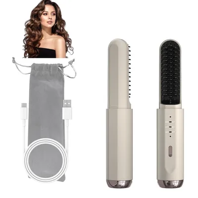 Produktbild von Kabellose Glättbürste,Tragbare Ionen Haarglättbürste,Schnellaufheizung,3 Heizstufen,Anti-Frizz Heißluftkamm für Unterwegs,4000mAh Akku