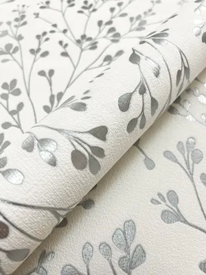 Produktbild von NEWROOM Tapete Weiß Vliestapete Zweige - Blumentapete Floral Silber  Blätter Leicht glänzend Floral Romantisch Vintage