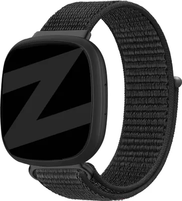 Produktbild von Bandz Nylonband (schwarz) passend für Fitbit Versa 3 / Versa 4 / Sense / Sense 2 - Nylonband mit Klettverschluss - Schwarzes Nylonband