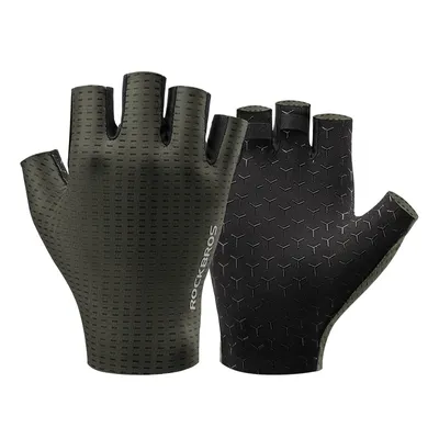 Image de ROCKBROS 1paire de gants de vélo courts respirants demi-doigts vert armée XL
